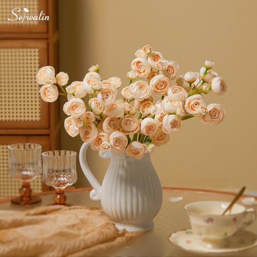 Serwalin Ranunculus Artificial Flowers Faux Silk Bouquet 18Pcs Wine Red F3289