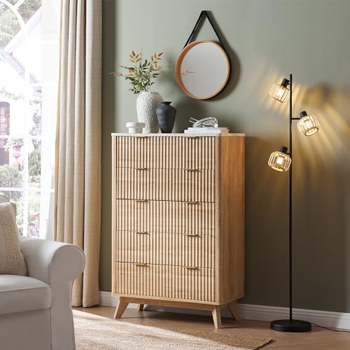 T4TREAM 5 Drawer Dresser with Faux Marble Top, Dark Grey T583