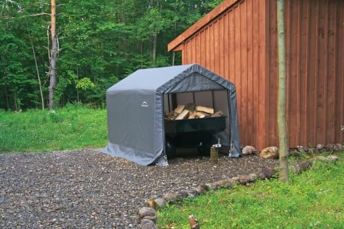 ShelterLogic 10 x 10 Shed-in-a-Box All Season Steel Round Roof Outdoor Storage Shed with Waterproof Cover, Grey S288