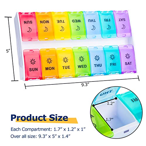 Mossime XL Large Pill Organizer 2 Times a Day, Weekly AM PM Pill Box with Hinged Lids E527161