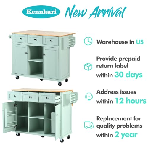 Rolling Kitchen Island on Wheels with Storage, Drop Leaf, White B725817