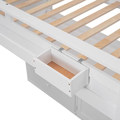 BIADNBZ Double Twin Loft Bed with Wardrobes and Storage Stair, Wooden Frame, White S4663