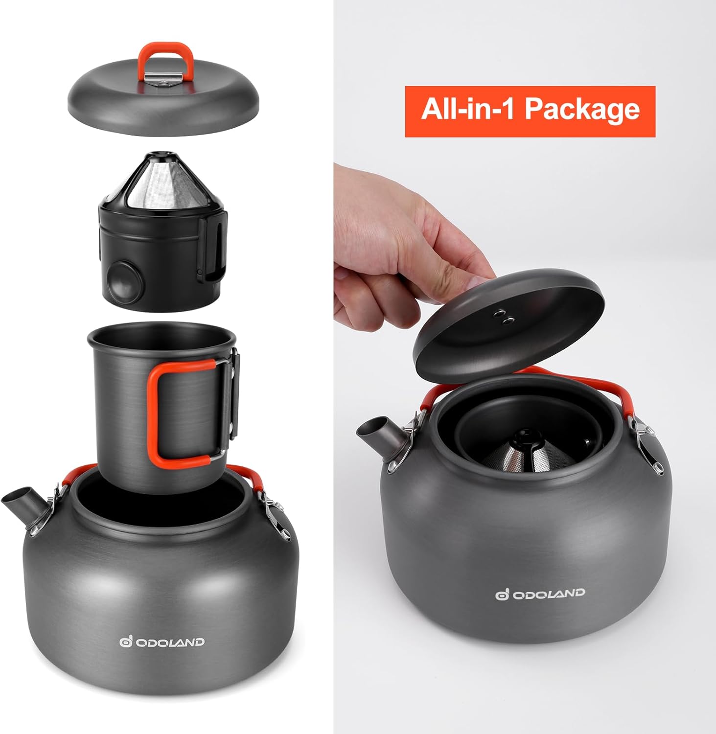 Odoland Camping Coffee Pot 1.2L with Mug and Filter M52160