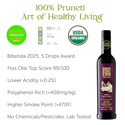 Pruneti Organic Extra Virgin Olive Oil from Tuscany, First Cold Pressed, 16.9 fl oz A92155