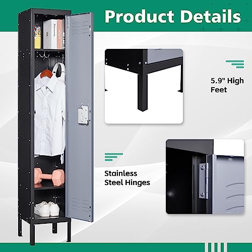 Letaya Metal Lockers 5 Doors 66" Tall Steel Storage Cabinet Gray G40479
