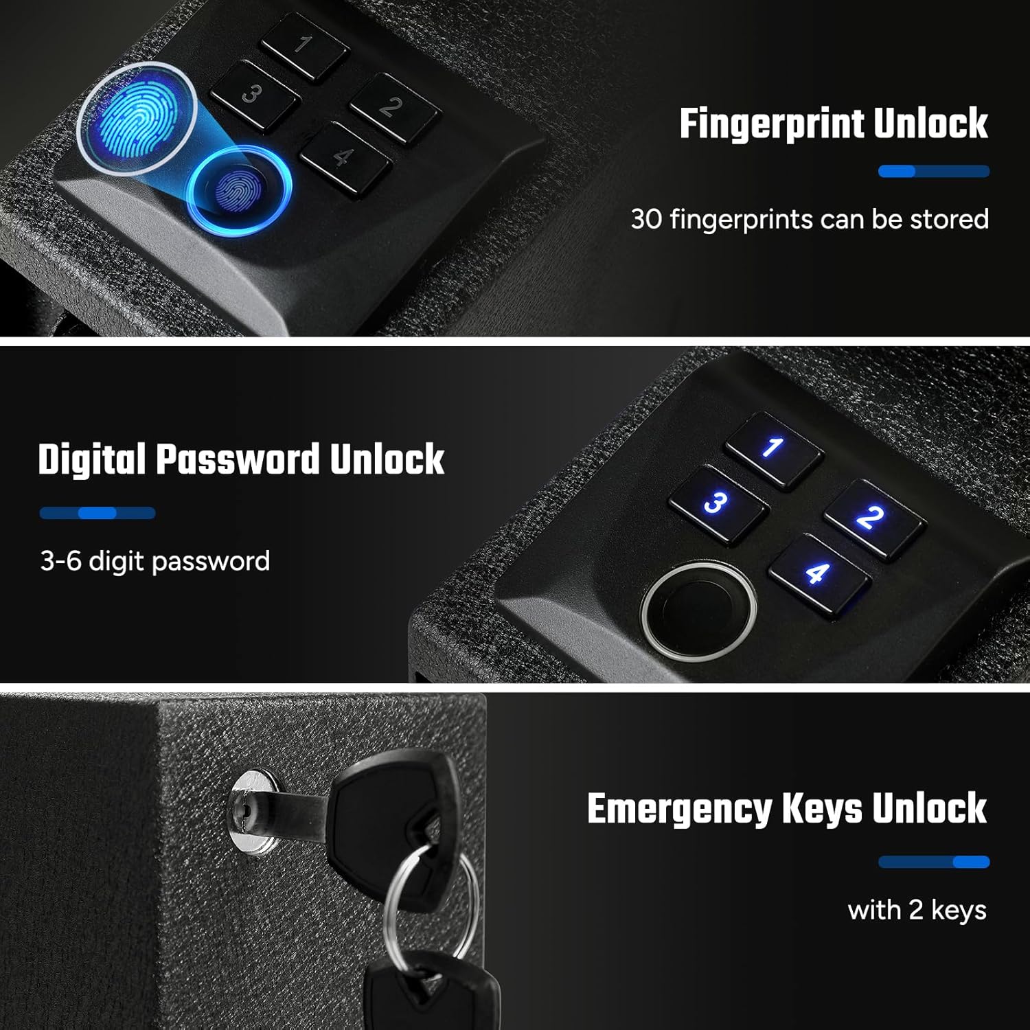 Biometric Gun Safe for Handgun with Fingerprint and Key Access H9370