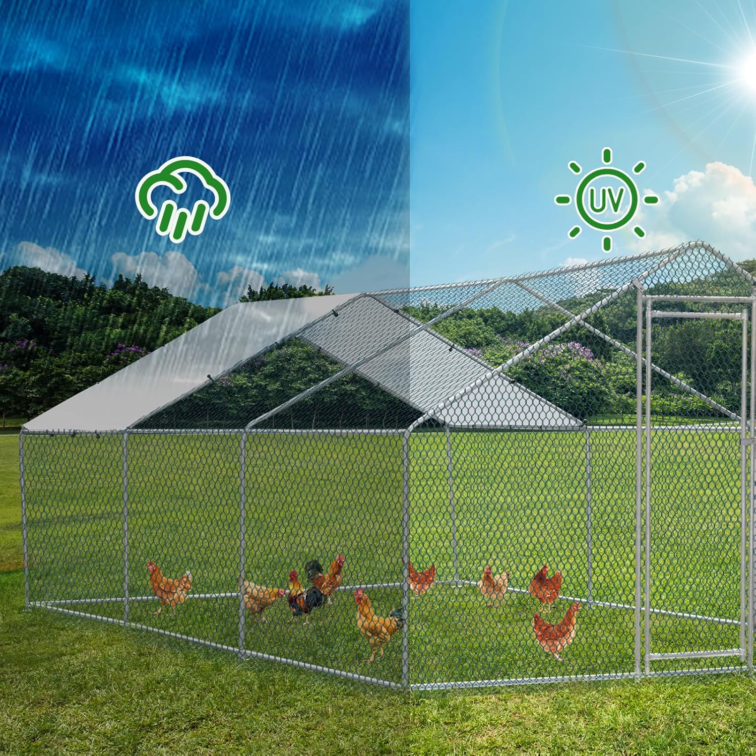 20 x 10 ft Metal Chicken Coop with Waterproof Cover Y4432