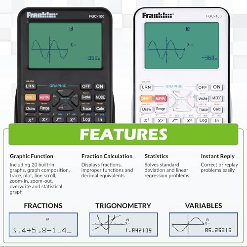 Franklin Scientific Graphing Calculator with 3 Operating Modes, Protective Cover, White W882
