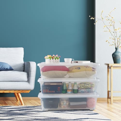 3-Pack 50 Quart Clear Under Bed Storage Bins with Wheels Q808605