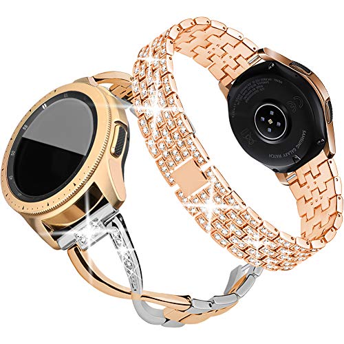 Supoix Compatible for Samsung Galaxy Watch 7/6/5/4 40mm 44mm/Galaxy Watch FE 2024/Galaxy 3 41mm/Galaxy Watch 42mm Band, 2 Pack 20mm Women Jewelry Bling Replacement Strap Compatible for Active 2 Watch Band (Black)