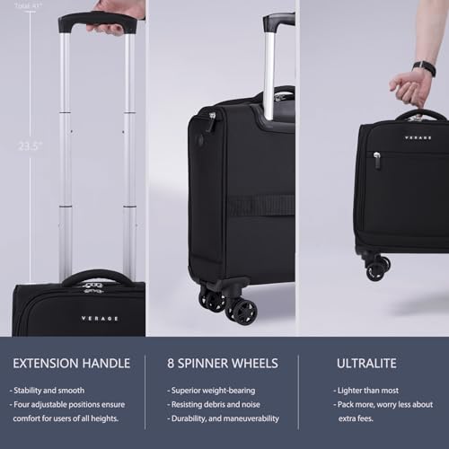 Verage Underseat Carry On Luggage with Wheels, 14.5 Inch Spinner Suitcase, Black V292