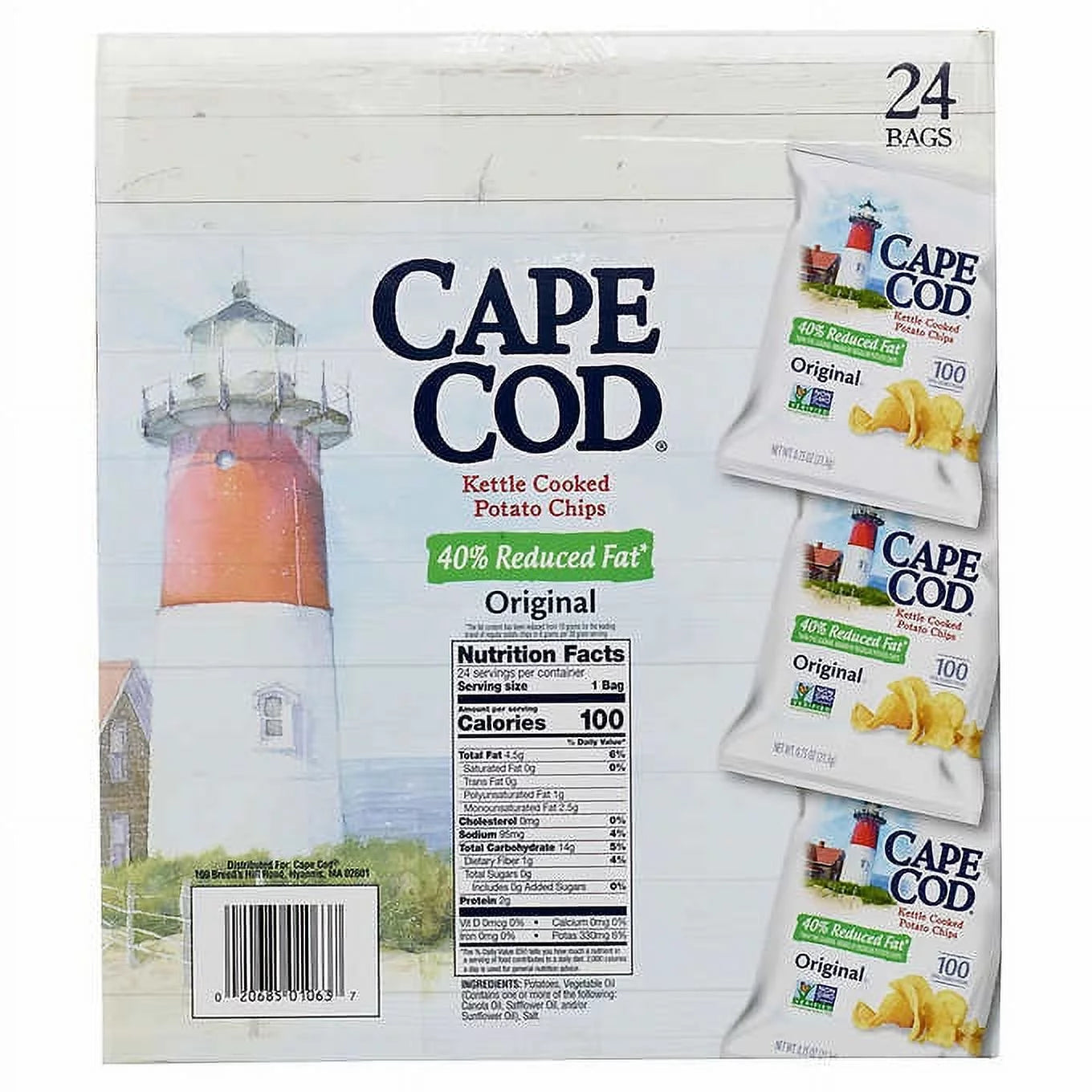 Cape Cod Kettle Cooked Potato Chips, Original, 0.75 oz, 24 ct X78686