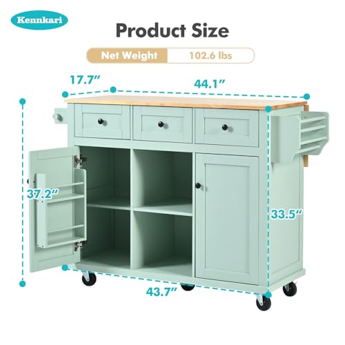 Rolling Kitchen Island on Wheels with Storage, Drop Leaf, White B725817