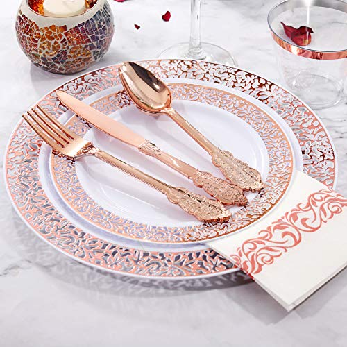 bUCLA 300PCS Gold Disposable Dinnerware Set - White and Gold Plastic Plates for Party S185