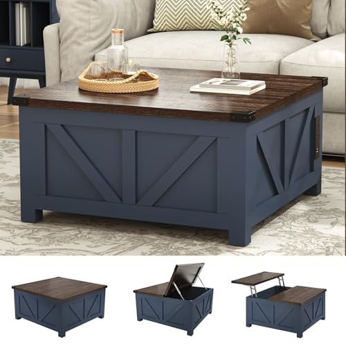 Farmhouse Lift Top Coffee Table with Storage and Charging Station, Brown J61149