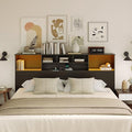 King Size Bed Headboard with LED Light and Storage Bookcase H72493