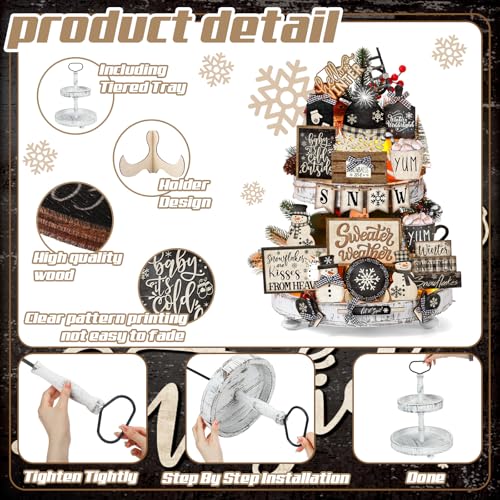 Nuogo 24 Pcs Christmas Tiered Tray Decorations Set with 2 Tier Stand C248