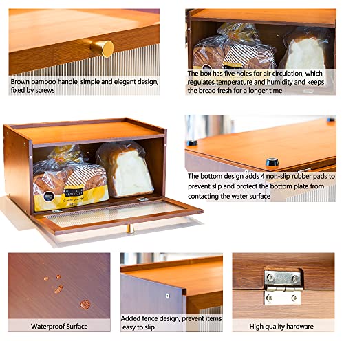 Bamboo Bread Box for Kitchen Countertop with Window, Brown J60645