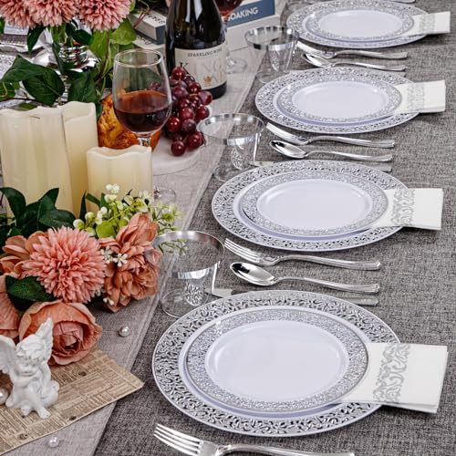 WELLIFE Silver Party Dinnerware Set for 50 Guests, Disposable A689948