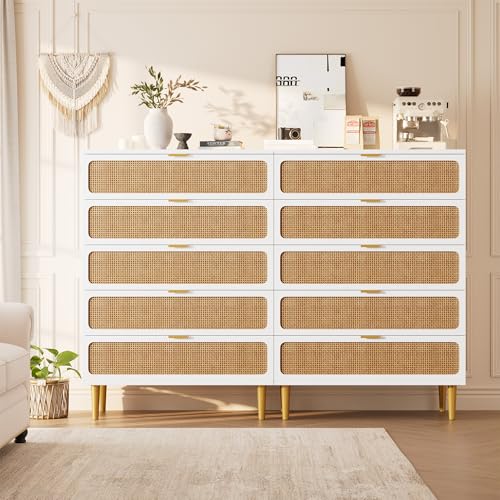 Rattan 5 Drawer Tall Dresser for Bedroom, Black V99880