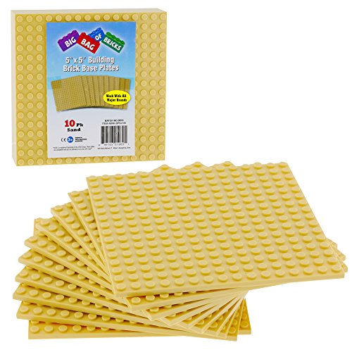 SCS Direct Brick Building Blocks Green Baseplates - 5"x5" (10pcs) Dual Connectivity for Stacking - Compatible with & Tight fit with All Major Building Blocks Brands - Great for Activity Tables