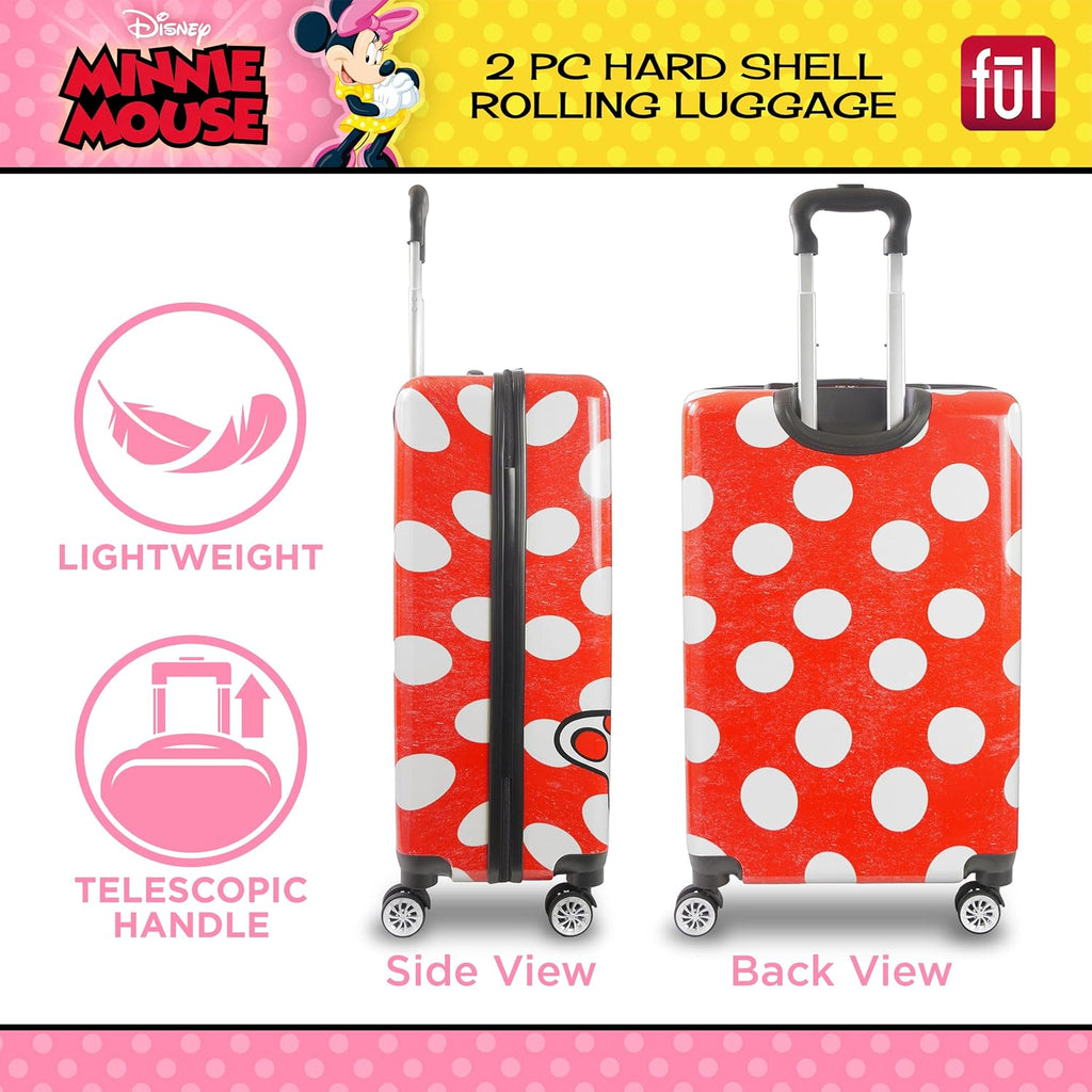 Disney Minnie Mouse 2 Piece Hardshell Rolling Luggage Set, Red Q86140