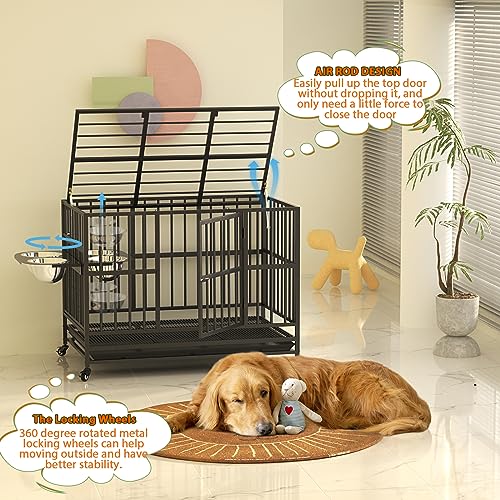 LOVMOR 48" Heavy Duty Dog Crate with Wheels and Removable Tray S78164