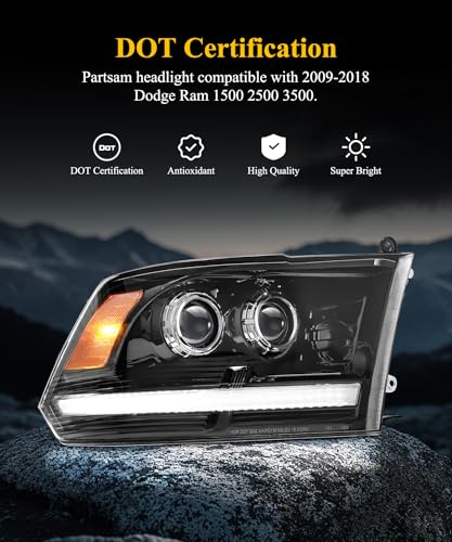 Partsam Full LED Headlights Assembly Compatible with 2009-2018 Ram 1500 2500 3500 X7360