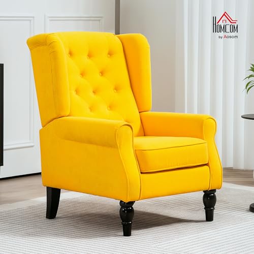 HOMCOM Mid-Century Modern High Wingback Accent Chair with Wood Legs, Dark Brown V59069