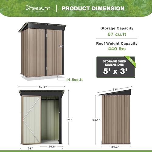 Greesum Outdoor Storage Shed 6 x 8 ft Metal Garden Utility Tool Shed with Lock, Brown U409