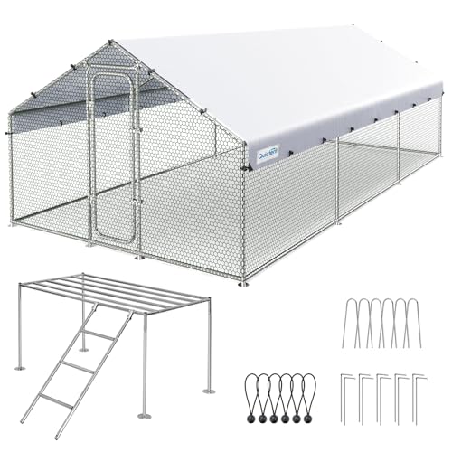 Quictent Large Metal Chicken Coop Run with Roosting Perch for 20+ Poultry, Outdoor Walk-in Hen House, 12x9x6.6FT N28773