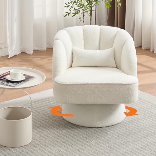 GarveeHome Modern Swivel Barrel Accent Chair, Teddy Fabric Upholstered Armchair, Black W334223