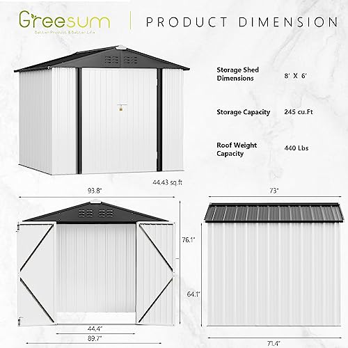 Greesum Outdoor Storage Shed 6 x 8 ft Metal Garden Utility Tool Shed with Lock, Brown U409