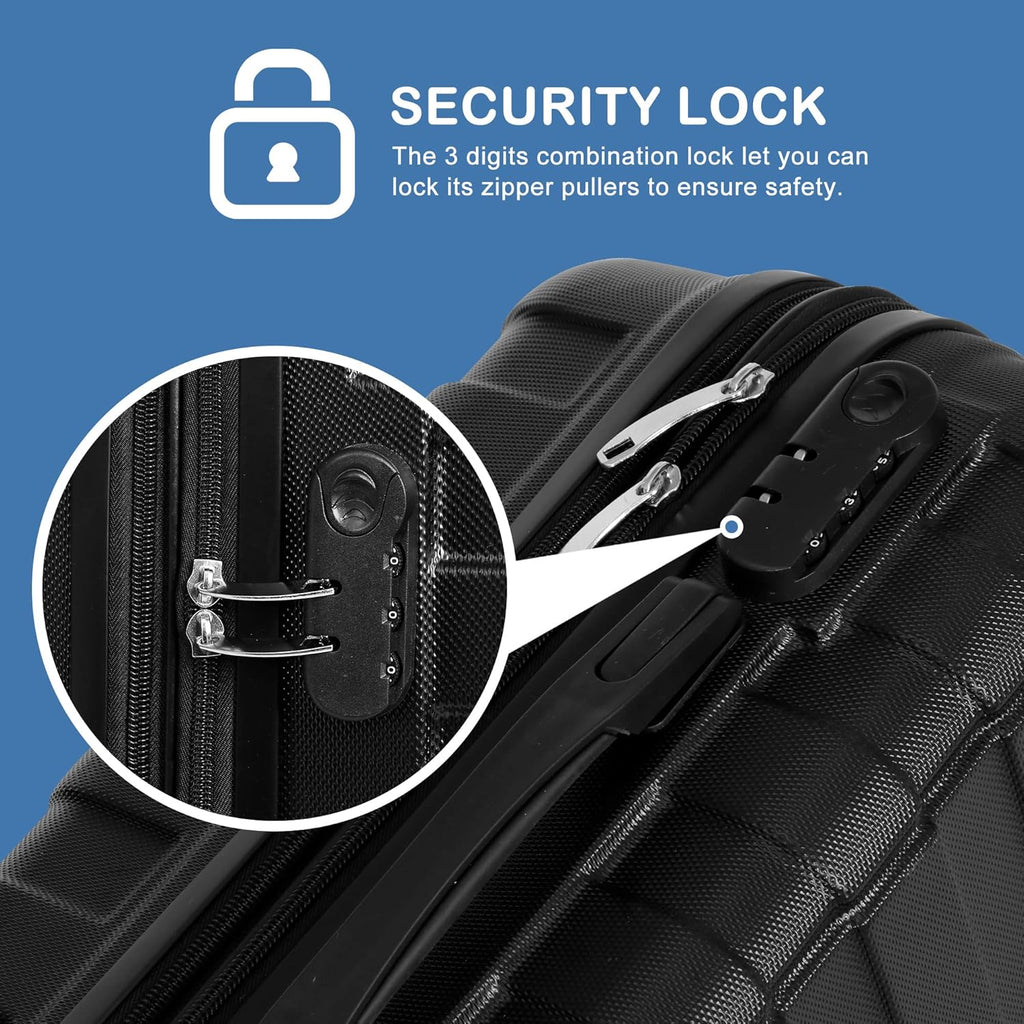 Black Luggage Set 3 Piece Hardside Expandable Spinner Wheels Suitcases R4559