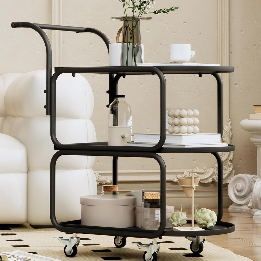 Metal 3-Tier Rolling Bar Cart with Lockable Wheels Z132312