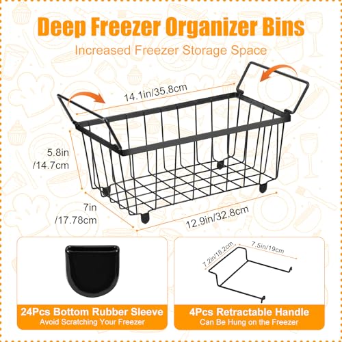 Freezer Organizer Bins, 6 Pack Stackable with Handles, Black S4912