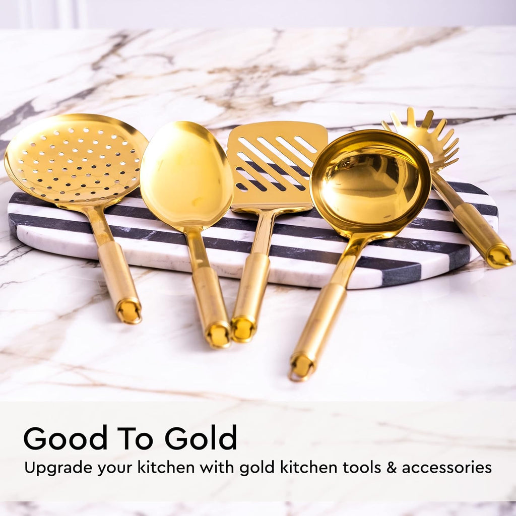 Black and Gold 19-Piece Knife and Cooking Utensil Set with Self Sharpening Block S922