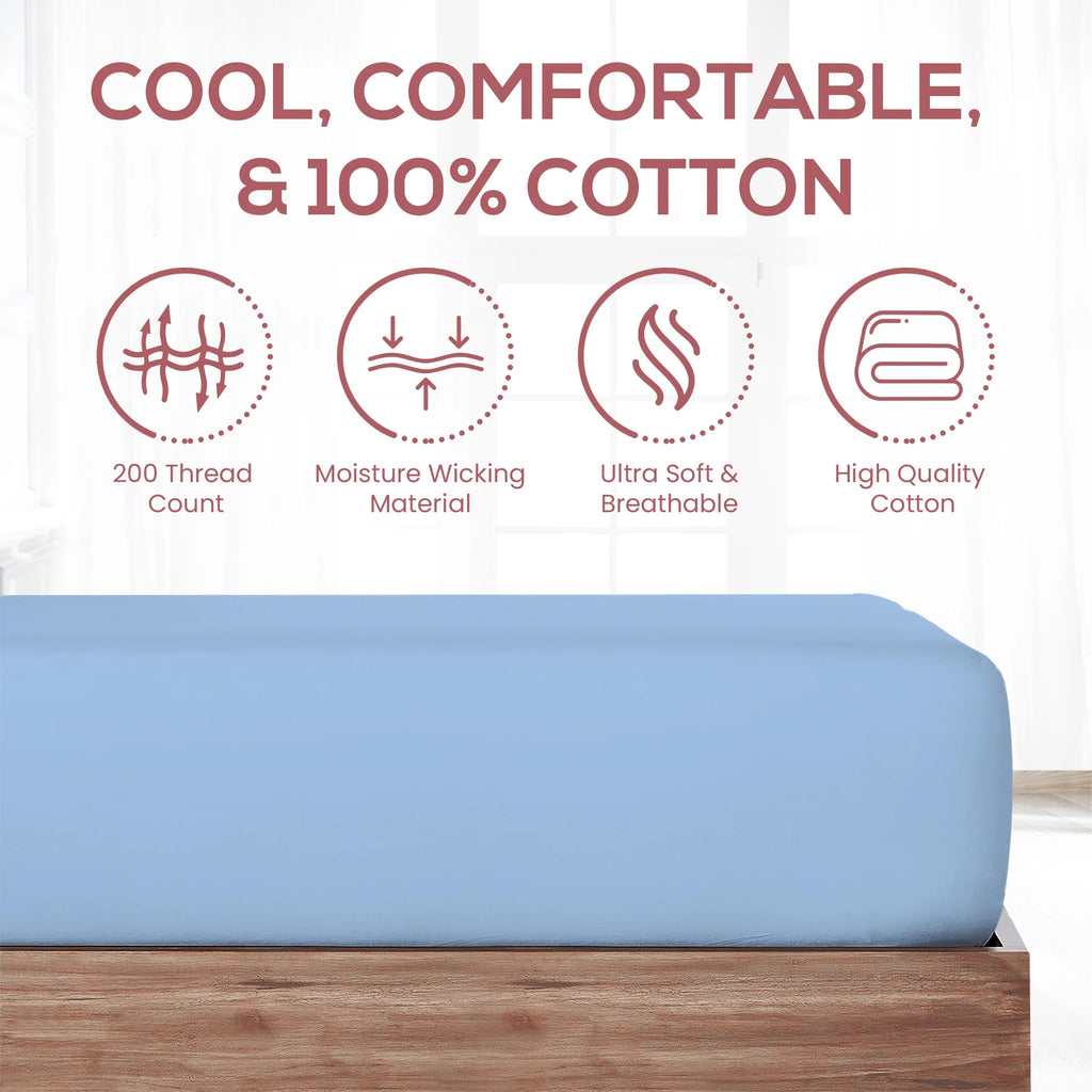 Superity Linen Queen Fitted Sheet Cotton 200 Thread Count Blue B41143