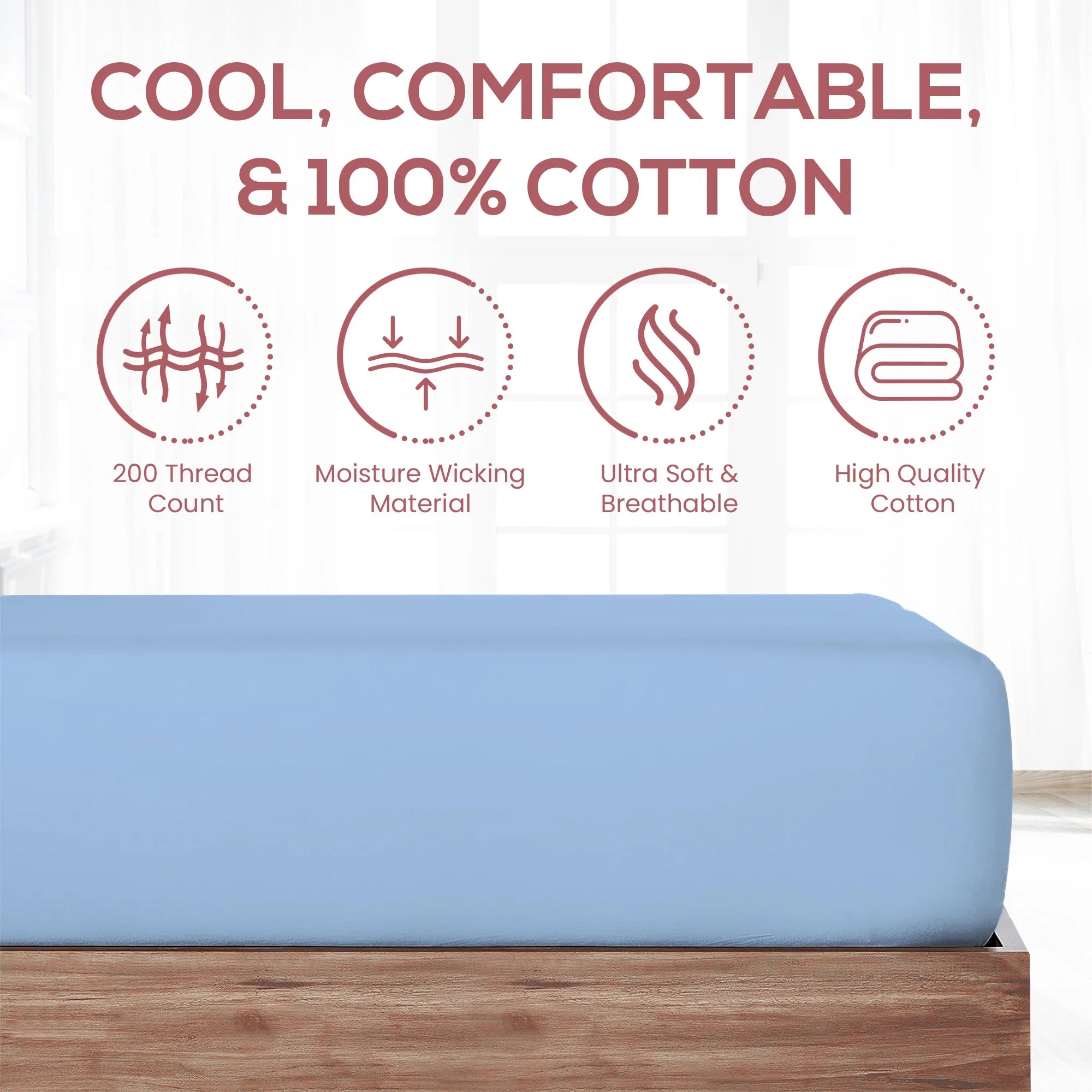 Superity Linen Queen Fitted Sheet Cotton 200 Thread Count Blue B41143