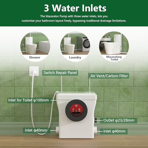 SUPERFLO Macerating Toilet System with Pump & One Piece Toilet Bowl, 600W G834770