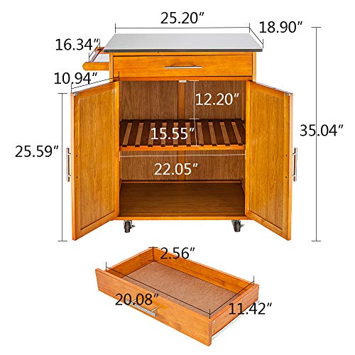 Portable Drop Leaf Kitchen Storage Rolling Trolley Cart with Stainless Steel Top M53756
