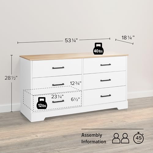 Prepac Rustic Ridge Farmhouse 6-Drawer Double Dresser, Brown X6434