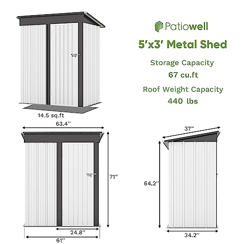 Patiowell 5x3 FT Outdoor Storage Shed with Sloping Roof and Lockable Door, Brown L4971