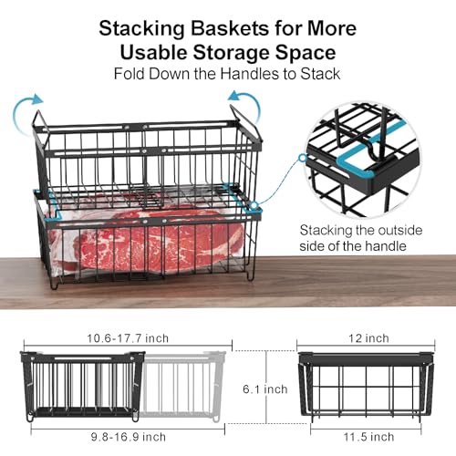 iSPECLE Freezer Organizer Bins 2 Pack, Expandable Stackable for Chest Freezer, Black R10570