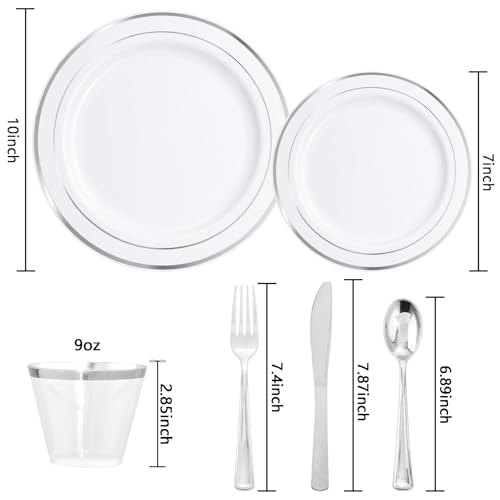 bUCLA 300PCS Gold Disposable Dinnerware Set - White and Gold Plastic Plates for Party S185