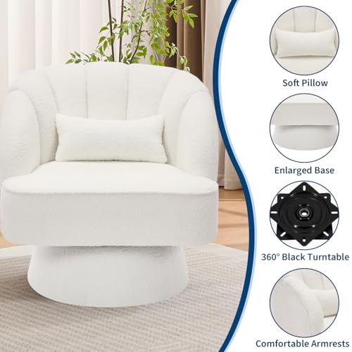 GarveeHome Modern Swivel Barrel Accent Chair, Teddy Fabric Upholstered Armchair, Black W334223