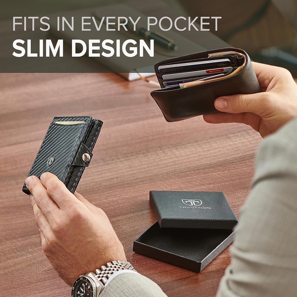 TRAVANDO Slim Wallet for Men Carbon RFID Blocking D450