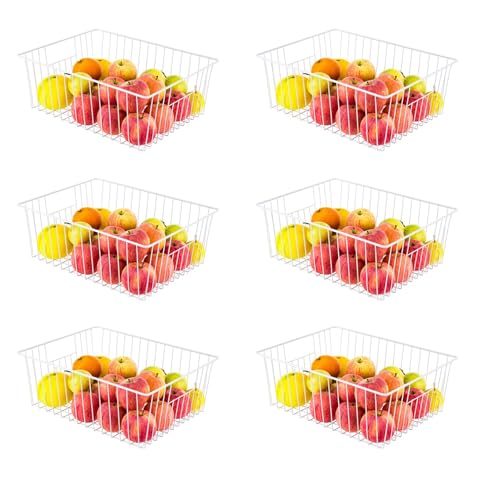 16" Upright Freezer Organizer Baskets, Wire Storage Bins, White, Set of 6 V556519
