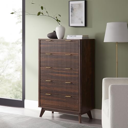 T4TREAM 5 Drawer Dresser with Faux Marble Top, Dark Grey T583