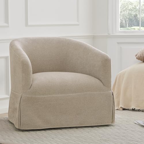 Swivel Accent Chair Set of 2, 360 Degree Linen Fabric Armchair, Cream White Q4822